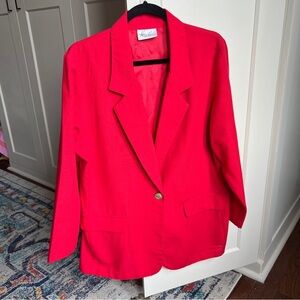 Vintage Kathie Lee Bright Red 80s Shoulder Pad Blazer One Button - large or 12